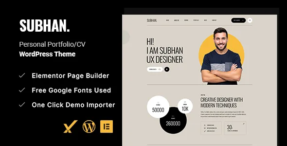 subhan personal portfolio cv wordpress theme 1
