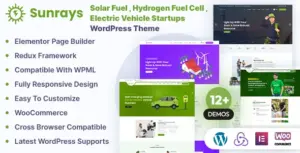 Sunrays – Solar Fuel, Hydrogen Fuel Cell, Electric Vehicle Startups WordPress Theme