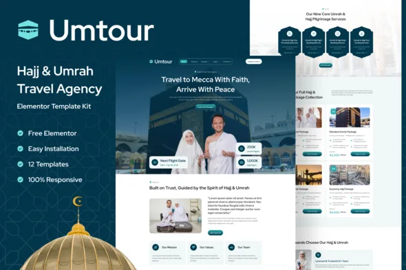 umtour hajj umrah travel agency elementor template kit 1