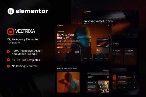 veltrixa digital agency elementor template kit 1