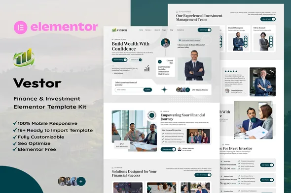 vestor finance investment manager elementor template kit 1