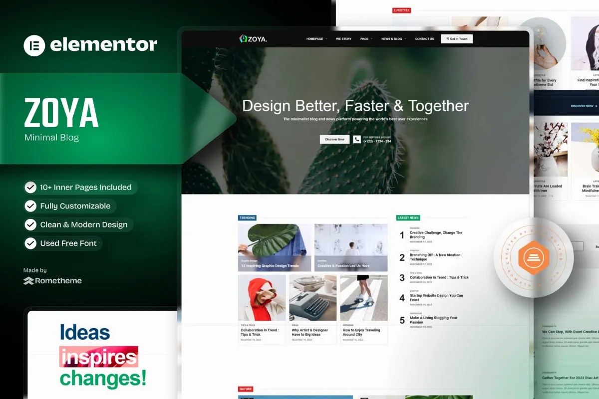 Zoya – Minimal Blog Elementor Template Kit