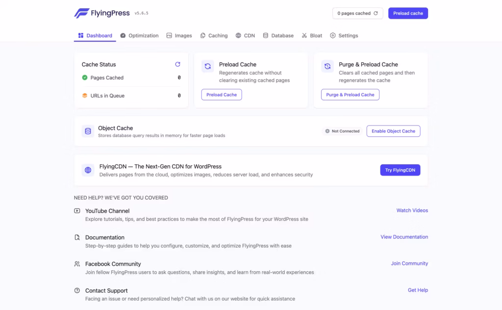 the Caching for improved page load speed interface in FlyingPress — the strongest first-hand evidence this page can carry.