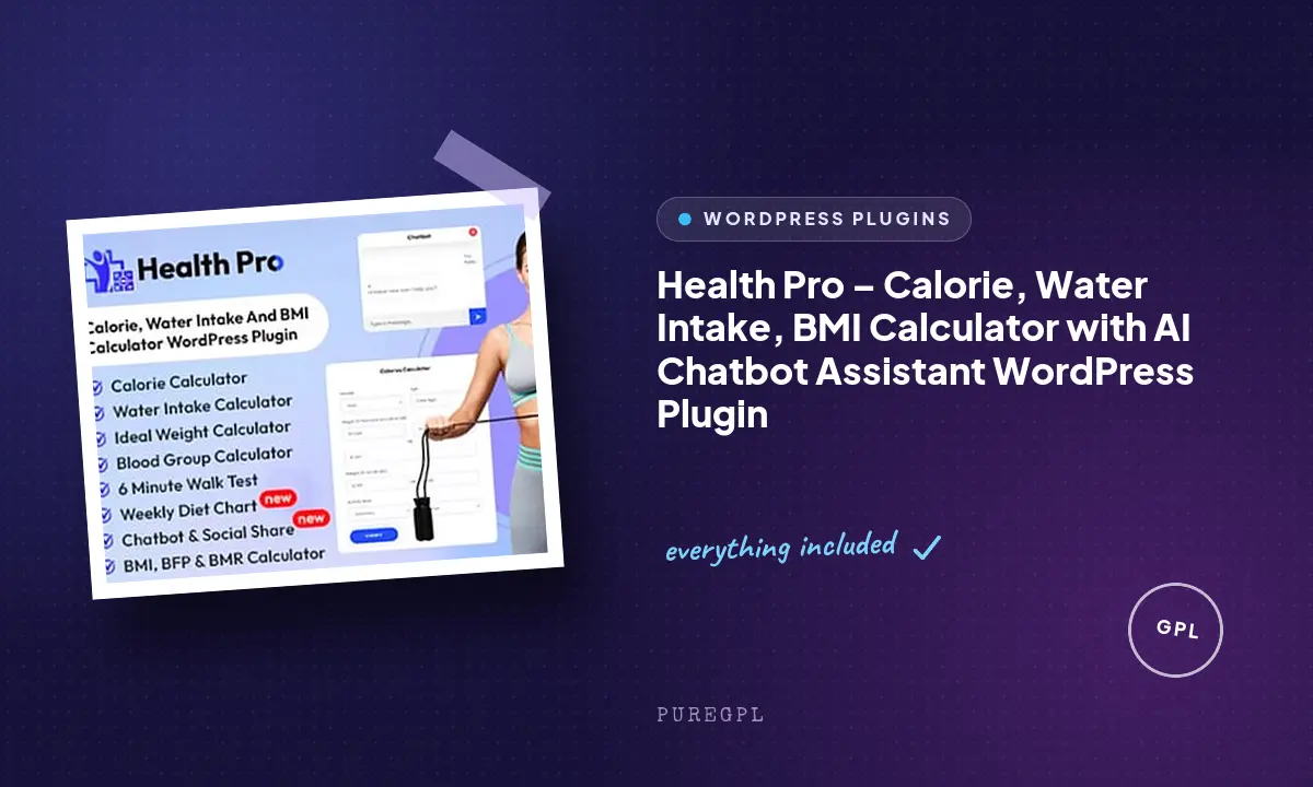 Health Pro – Calorie, Water Intake, BMI Calculator with AI Chatbot Assistant WordPress Plugin