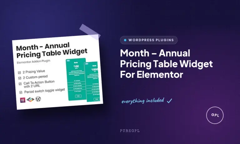 month annual pricing table widget for elementor