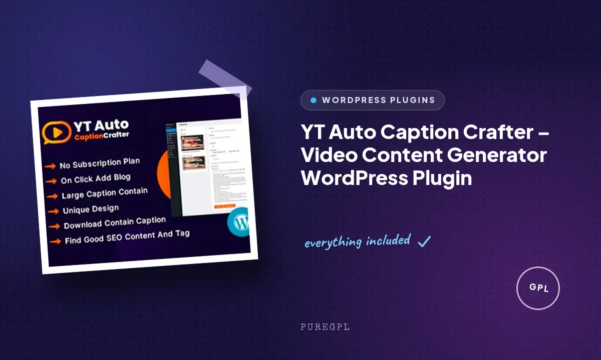 YT Auto Caption Crafter – Video Content Generator WordPress Plugin