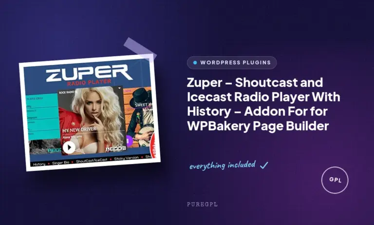 zuper shoutcast and icecast radio player with history addon for for wpbakery page builder