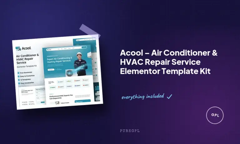 acool air conditioner hvac repair service elementor template kit
