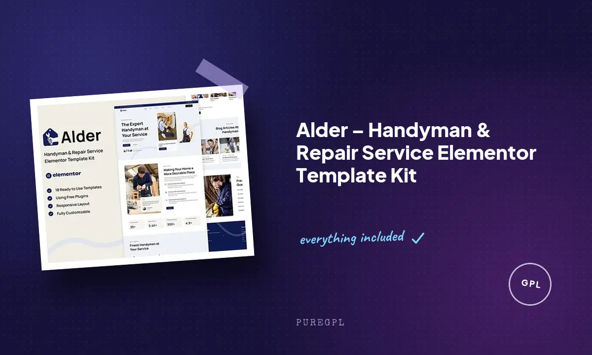 Alder – Handyman & Repair Service Elementor Template Kit