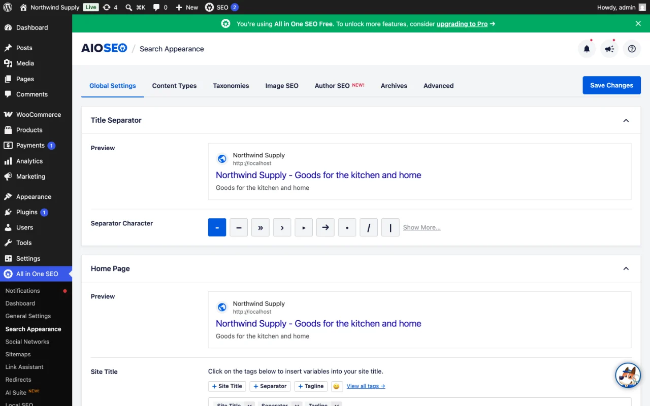 Best SEO Plugins for WordPress in 2026: 5 Tested and Compared 4 All in One SEO Search Appearance settings, with a Google preview and a title separator picker