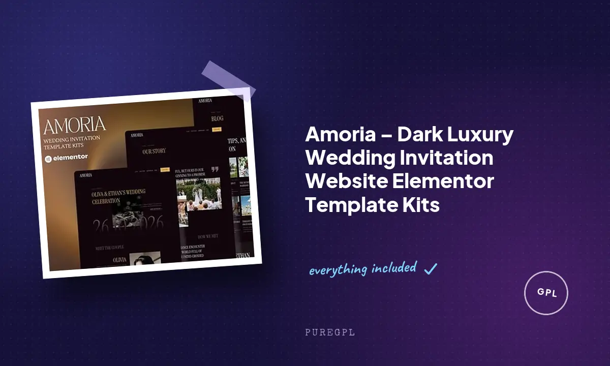 Amoria – Dark Luxury Wedding Invitation Website Elementor Template Kits