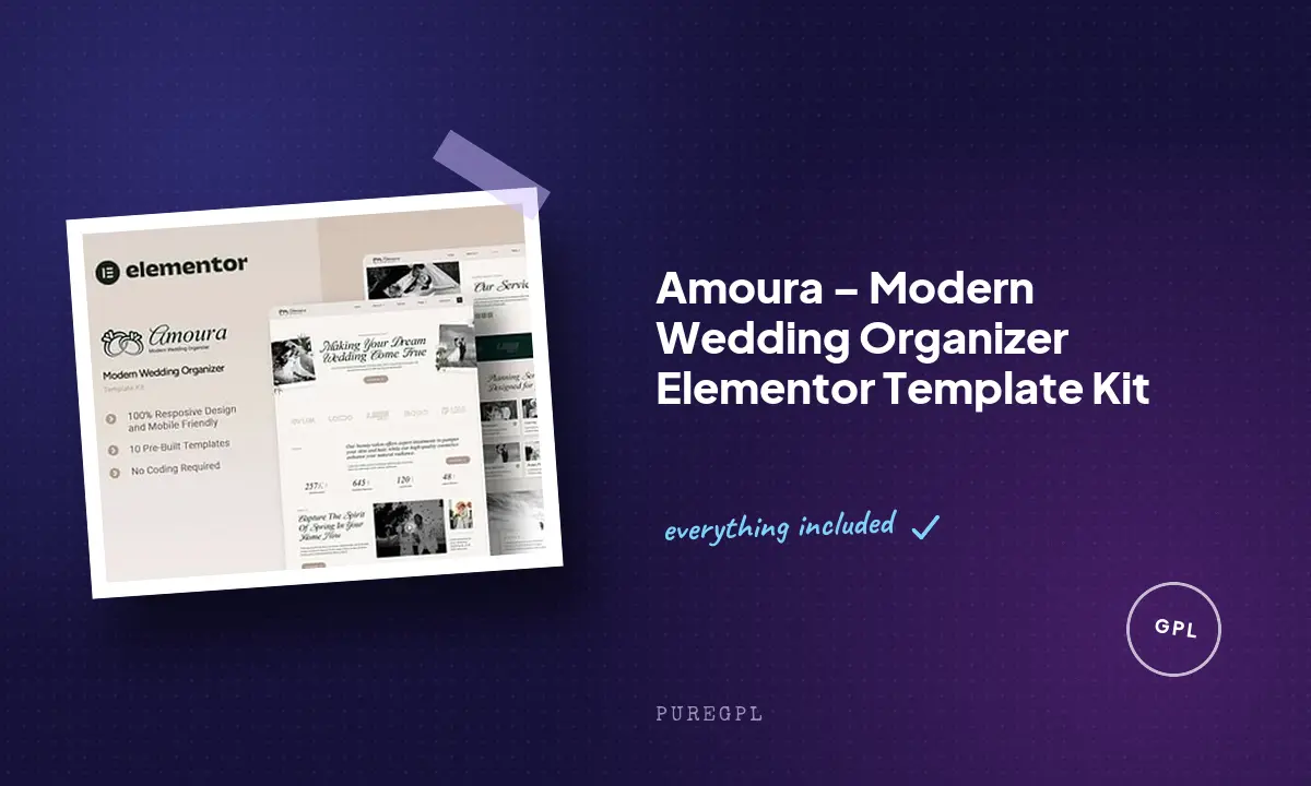Amoura – Modern Wedding Organizer Elementor Template Kit