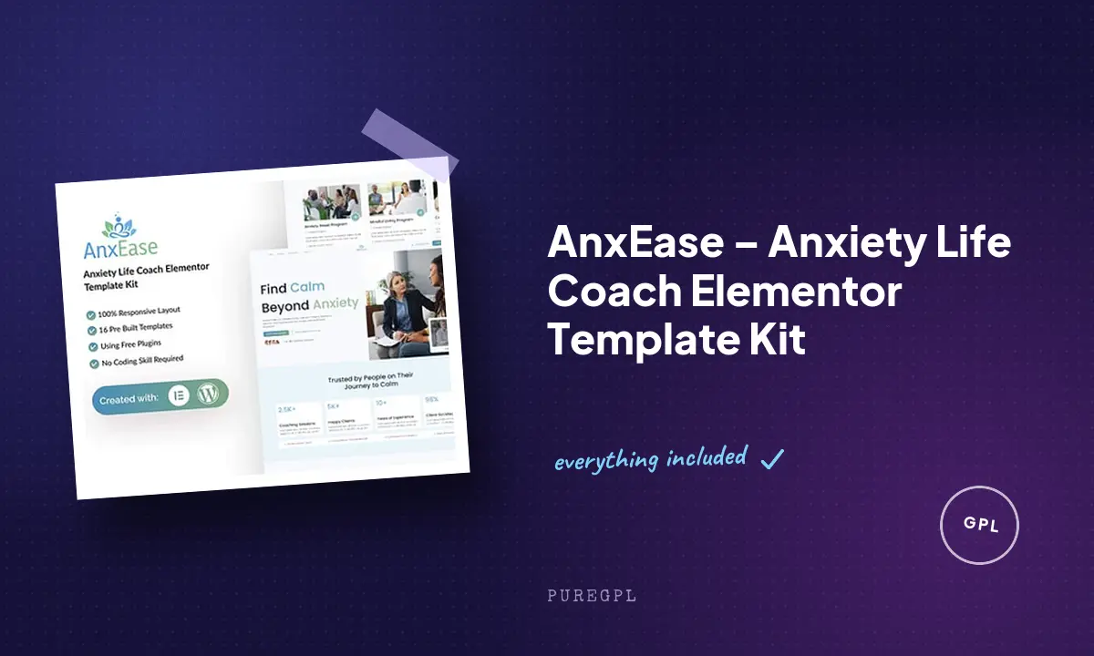 AnxEase – Anxiety Life Coach Elementor Template Kit