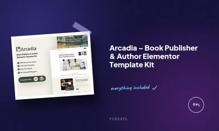 arcadia book publisher author elementor template kit