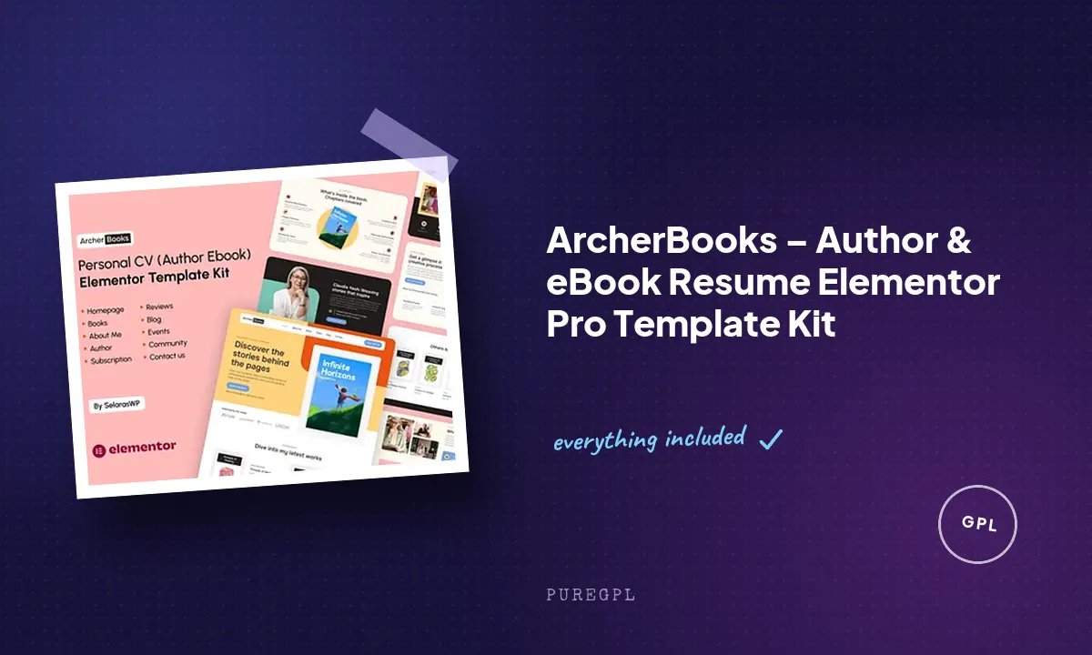 ArcherBooks – Author & eBook Resume Elementor Pro Template Kit