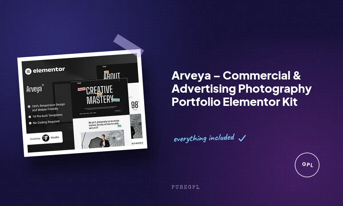 Arveya – Commercial & Advertising Photography Portfolio Elementor Kit