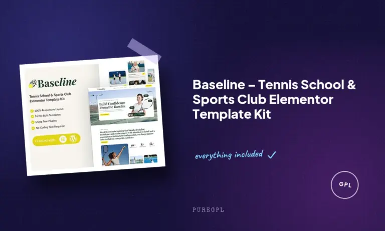 baseline tennis school sports club elementor template kit