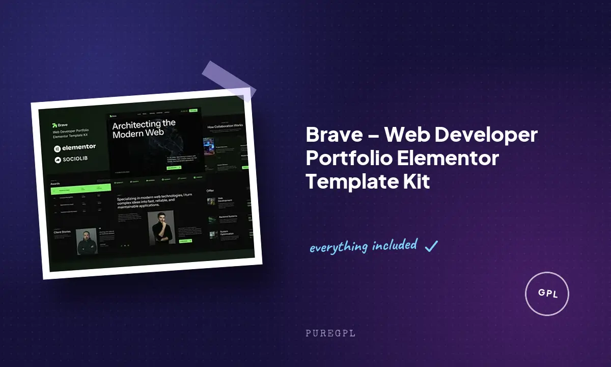 Brave – Web Developer Portfolio Elementor Template Kit