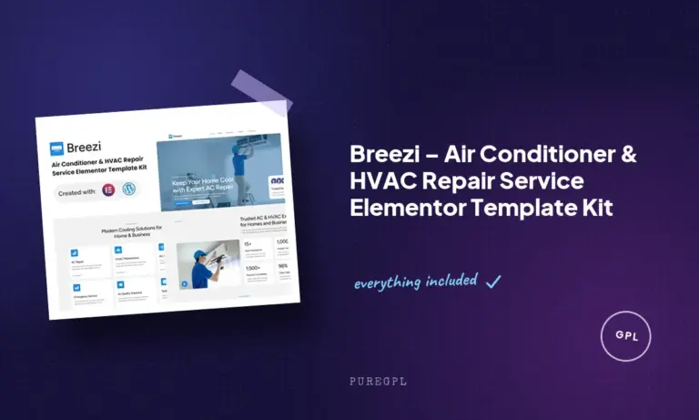 breezi air conditioner hvac repair service elementor template kit