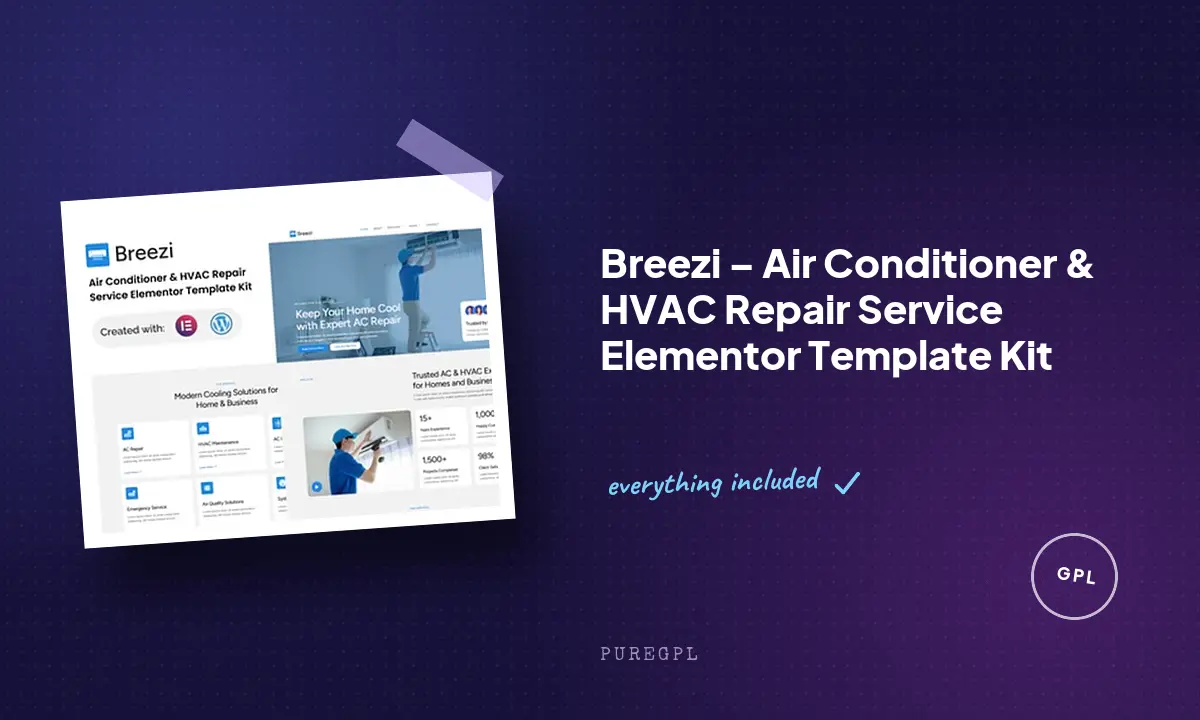 Breezi – Air Conditioner & HVAC Repair Service Elementor Template Kit