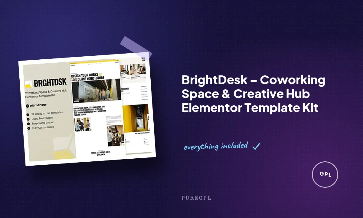 BrightDesk – Coworking Space & Creative Hub Elementor Template Kit