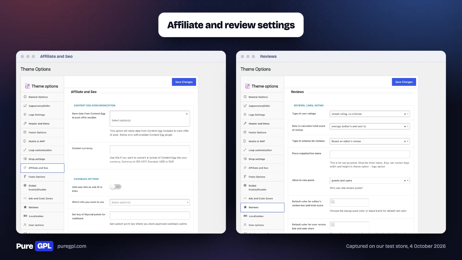 REHub Theme Review 2026: Is It Still the Best Affiliate Theme? 4 REHub theme options for Affiliate and Seo, with Content Egg synchronization and cashback sub ID settings, beside the Reviews options for user ratings, total score and review schema