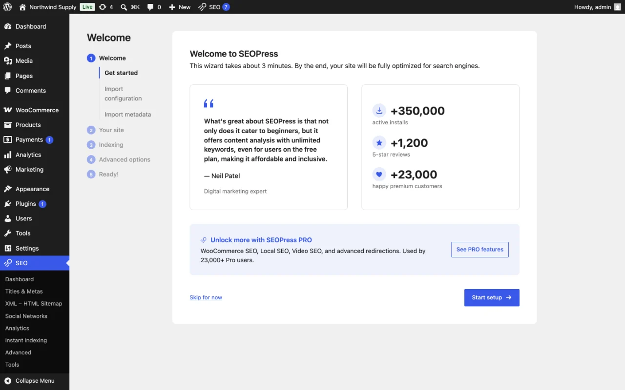 Best SEO Plugins for WordPress in 2026: 5 Tested and Compared 5 SEOPress setup wizard welcome screen in the WordPress admin