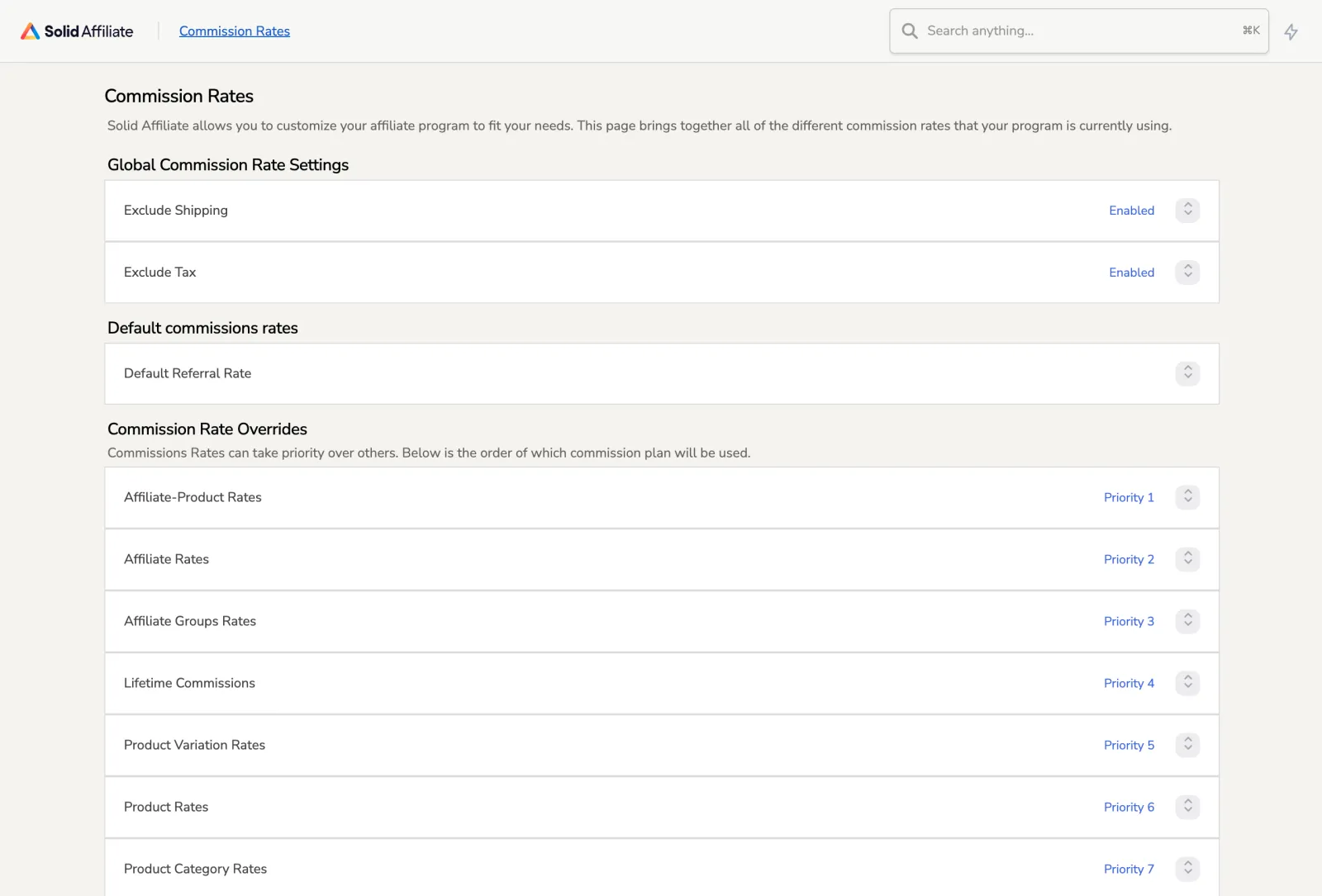 Solid Affiliate Review 2026: The WooCommerce Affiliate Plugin, Examined 3 Solid Affiliate Commission Rates page listing every rate in the order it applies