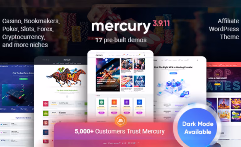 Mercury – Affiliate WordPress Theme. Casino, Gambling & Other Niches. Reviews & News